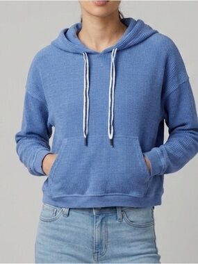 Aerie Ribbed Cropped Hoodie Sweatshirt women XS Blue Oversized Cozy 100% cotton